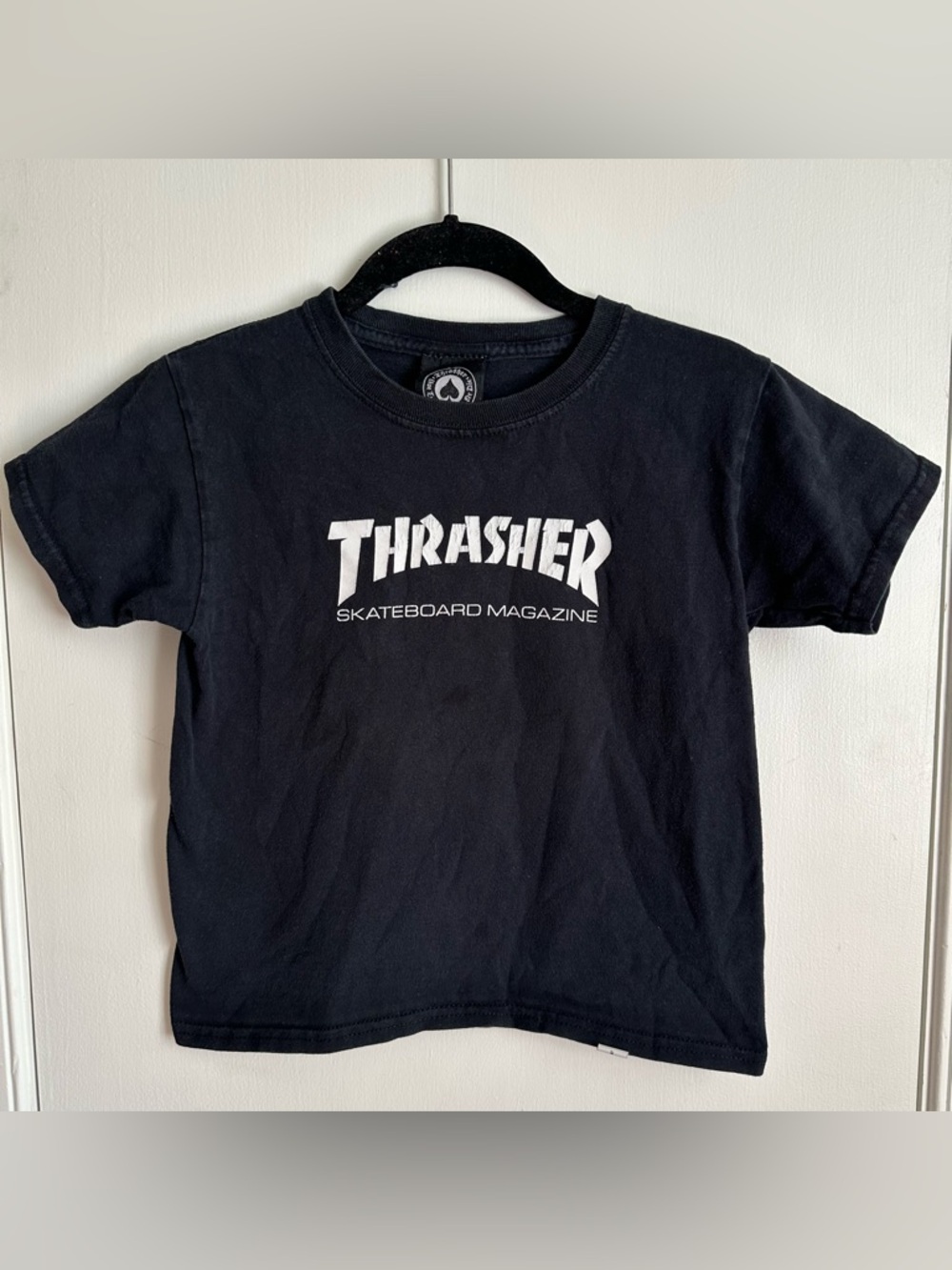 Thrasher Kids T-Shirt XS Black Skateboard Magazine Logo Tee Authentic